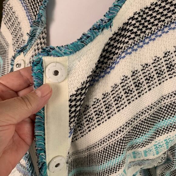 NEW Chico's Size 2 US L Cotton Sweater Jacket 3/4 Sleeve Lightweight Blue White - Picture 5 of 12